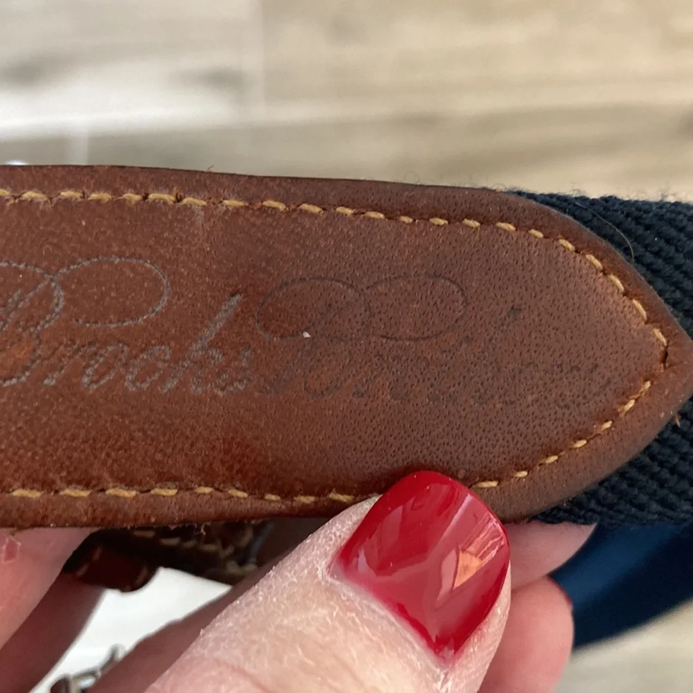 Brooks Brothers 40 Classic leather tab striped webbed belt